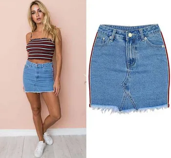 

Women Spring Summer High Waist Short Skirts Package Hip Denim Skirts Double Side Stitching Webbing Female Jeans Skirts New D136