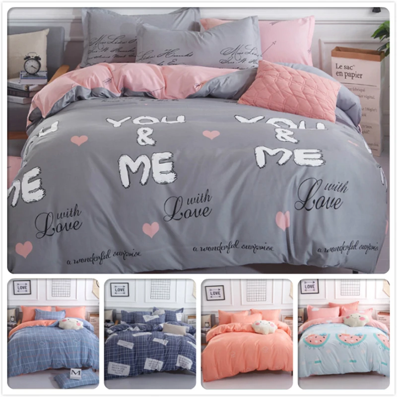 Lover You& Me Sweet полный Король queen двойной Размеры пододеяльник 1,5 м 1,8 м 2 м 2,2 м постельное белье плоский лист 3/4 шт Постельное белье постельное белье