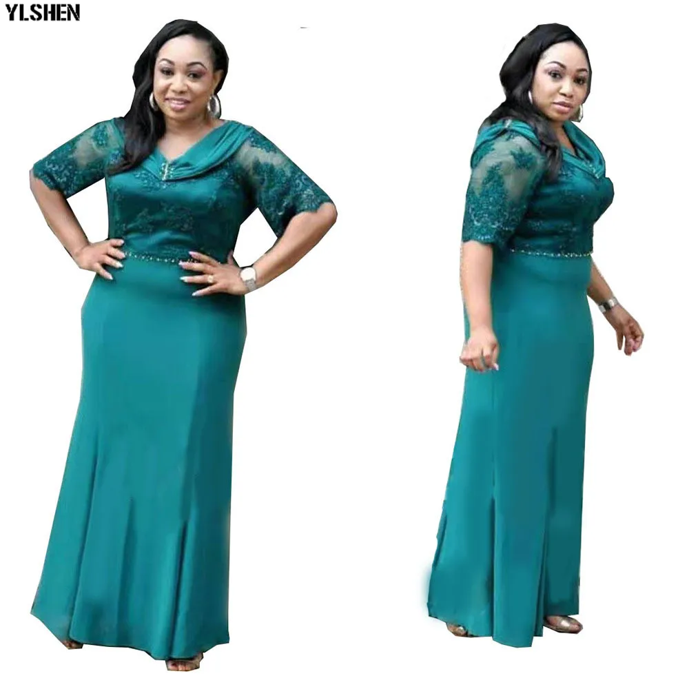 New African Dresses for Women Dashiki Lace Embroidered Beaded African Gown Dress Clothes Bazin Riche Sexy Slim Long Africa Dress 01