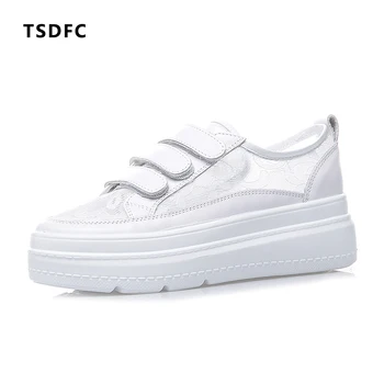 

New Women white Flats Genuine Leather Fashion Lace Mesh Loafer Causal Shoes Lady Thick Bottom Platform Wedge Shoes For Women