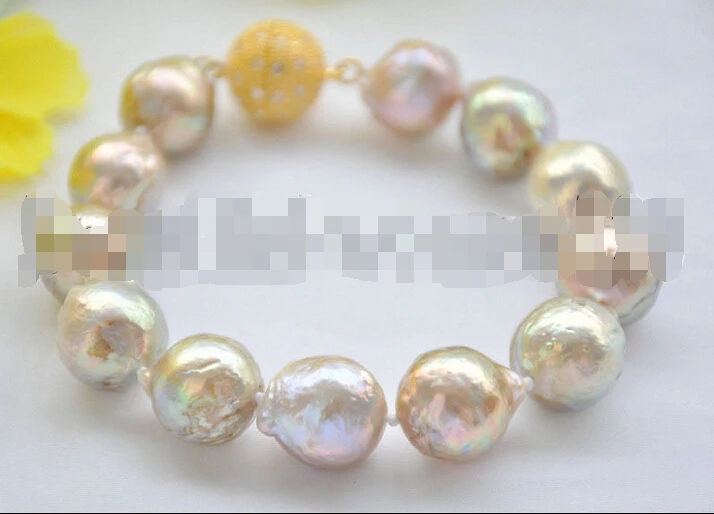 

Free shipping >>>>>>Z7142 15mm PEACOCK-LAVENDER ALMOST ROUND Edison KESHI PEARL BRACELET 8inch