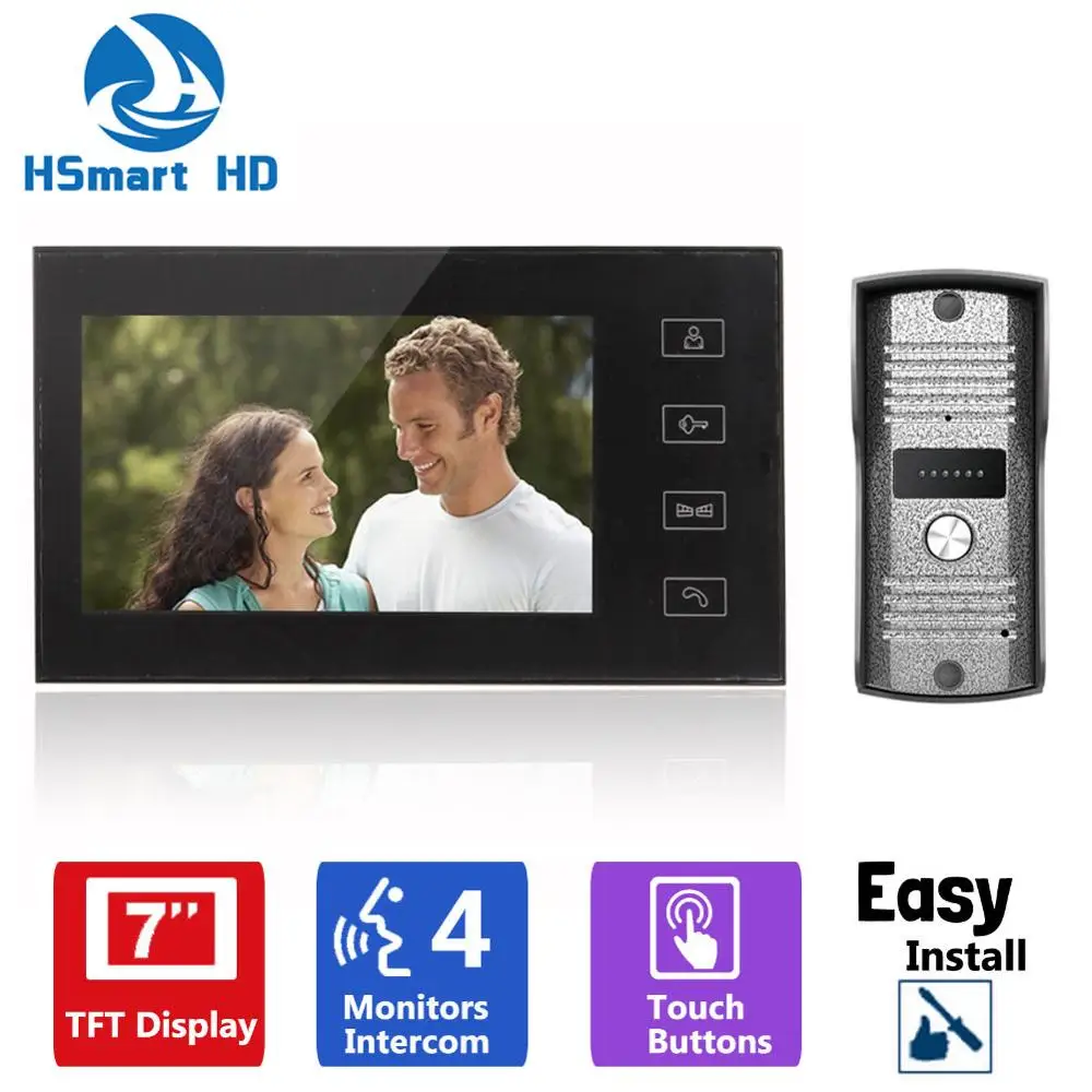  7inch TFT Touch Key LCD Screen Color Video Door Phone Doorbell Intercom System 700TVL Night Vision 