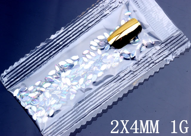 7G 600PCS 7 Sizes Acrylic Rhinestones Eye Shape Crystal AB Flat Back Nail Rhinestone 3D Non HotFix Nail Art Decoration DIY Tool 2x4mm 1g