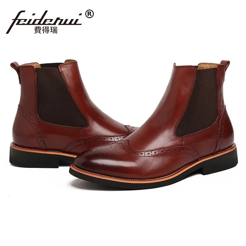 Oxford Genuíno Asa Sapatos Preto Equitação Masculinos Dos Homem Do Couro Chelsea Cowboy Britânicos Vintage Esculpido Ke48 Da De Marca Botas Homens marrom Brogue Tornozelo Ponta xH8gzqxXU