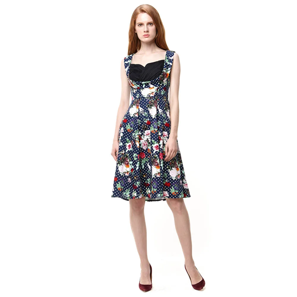 Picnic Dress Women's 1950s 60s V Neck Floral Print Vintage Wrapped