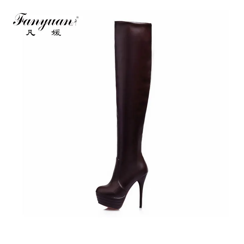 

Fanyuan Sexy Thin Super High Heel Nightclub Boots Winter Platform Over The Knee Boots Solid Thigh High Women Boots Bota Feminina