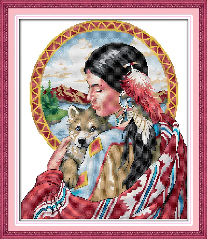 

oneroom Beautiful Indian girl Printed Canvas DMC Counted Chinese Cross Stitch Kits printed Cross-stitch set