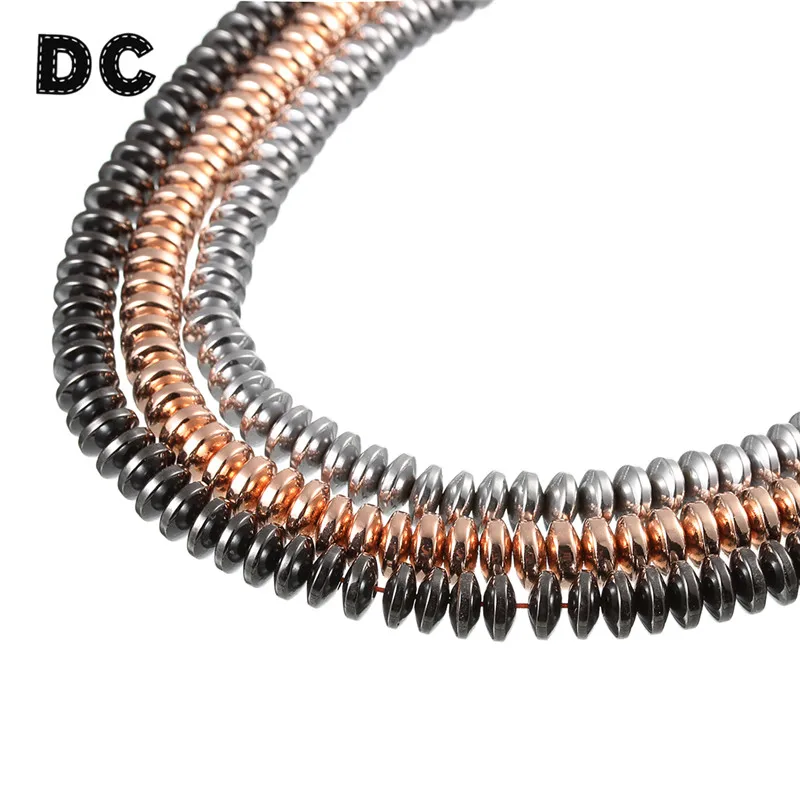

DC Approx 130pcs/Pack Hematite Beads 3*6mm Rhodium Black Rose Gold Color Flat Round Loose Spacer Bead for Beaded Jewelry Making