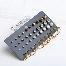 Круг цвет золотой набор серег-колец для женщин металлические Жемчужные Серьги Геометрические круглые серьги Модные ювелирные изделия для женщин Brincos