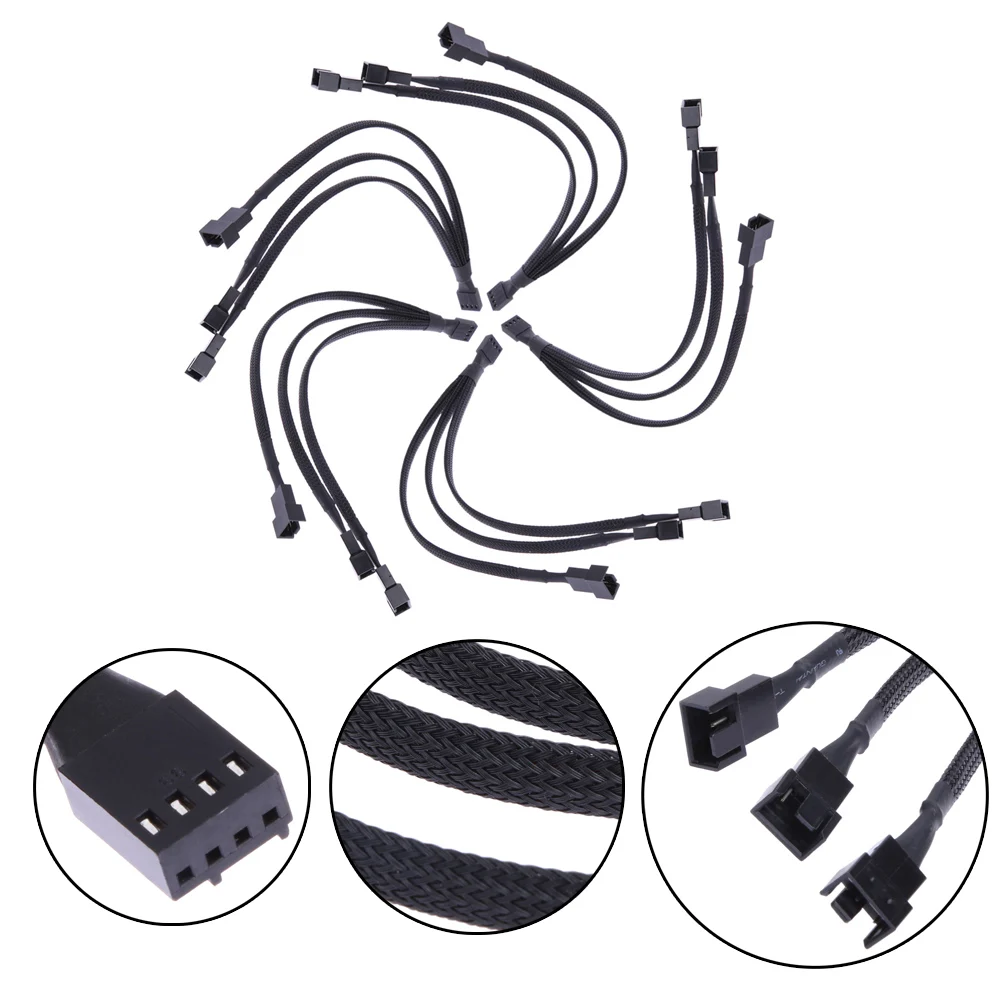 4 pin PWM Fan Cable 1 to 3 ways 1/2/5pcs Splitter Black Sleeved 26cm Length Extension Cable Connector