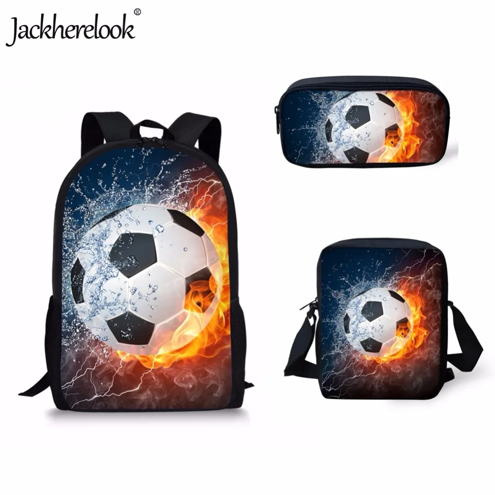 

Jackherelook Middle School Students Schoolbags Ice and Fire Soccerly/Foot Ball Print Boys Backpacks Children Orthopedic Setchel