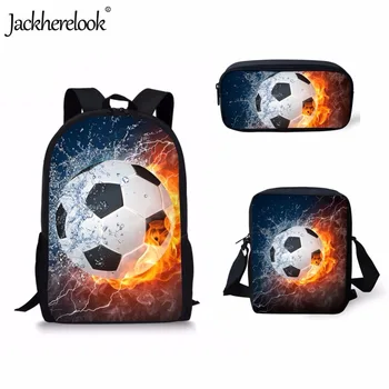 

Jackherelook Middle School Students Schoolbags Ice and Fire Soccerly/Foot Ball Print Boys Backpacks Children Orthopedic Setchel