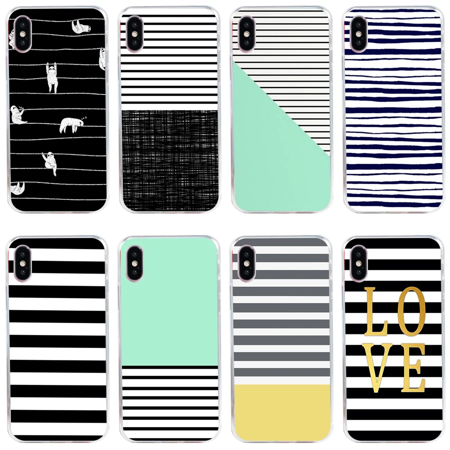 13H Black White Stripes Gold Love Custodia Morbida In Silicone Tpu Cover Per Iphone 5 5S Se X Xr Xs Max Case