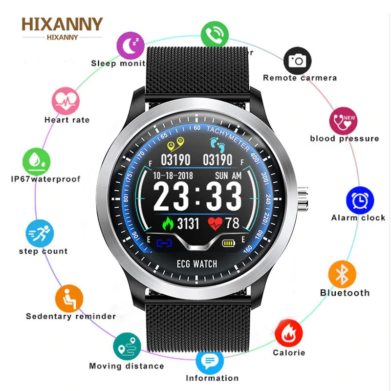 Hhanny N58 ECG PPG Смарт-часы с электрокардиографом ЭКГ-дисплеем, Холтер ЭКГ монитор сердечного ритма кровяное давление smartwatch