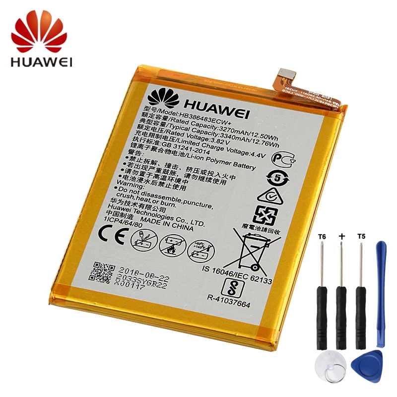 

HUAWEI HB386483ECW+ Genuine Battery For Huawei Honor 6X Maimang 5 MLA-AL00 G9 Plus G9Plus MLA-AL10 3340mAh Phone Battery + Tool