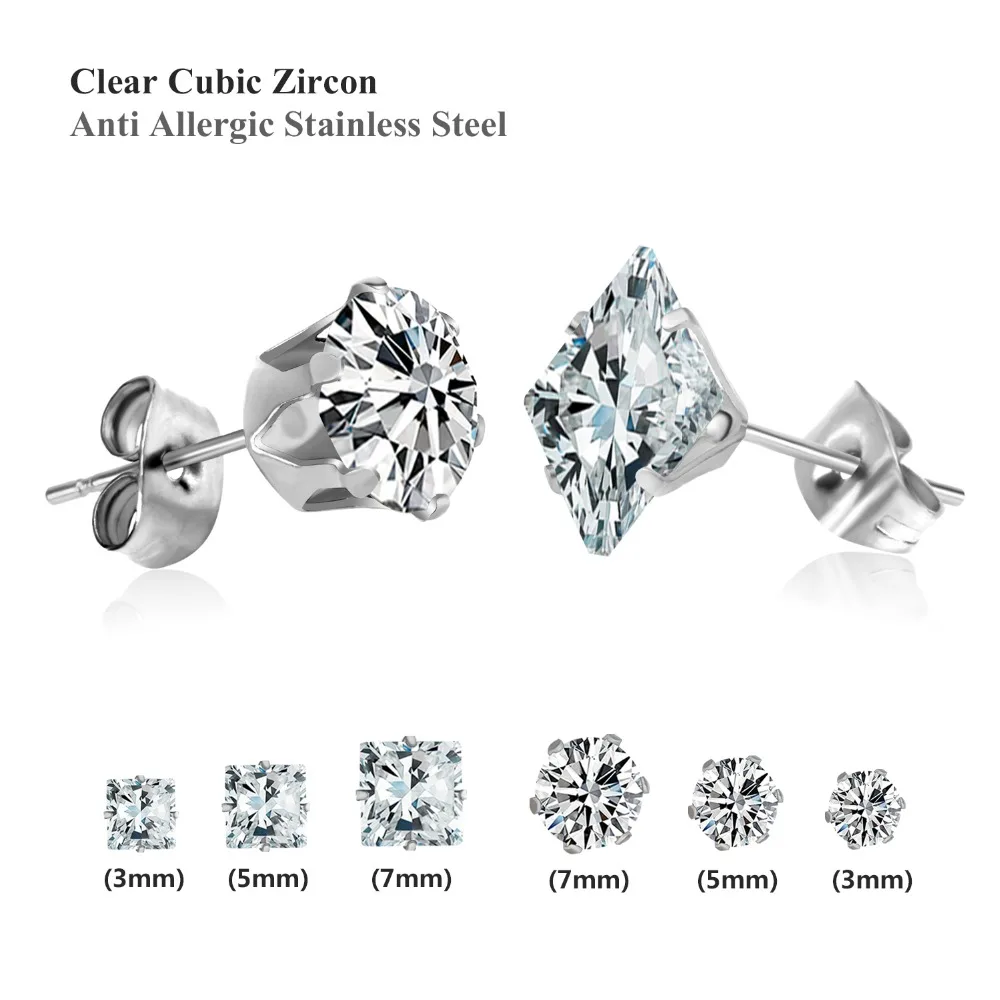 Серьги LUXUSTEEL с белыми кристаллами размером 3 мм/5 мм/7 мм смешанный стиль