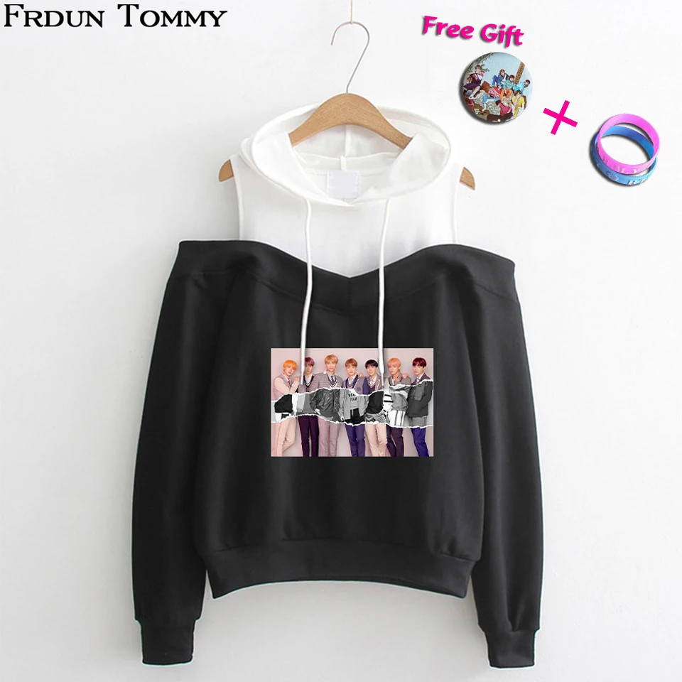 Frdun Tommy BTS IDOL Love Yourself Answer Sling lady толстовка с принтом женская модная повседневная толстовка с открытыми плечами