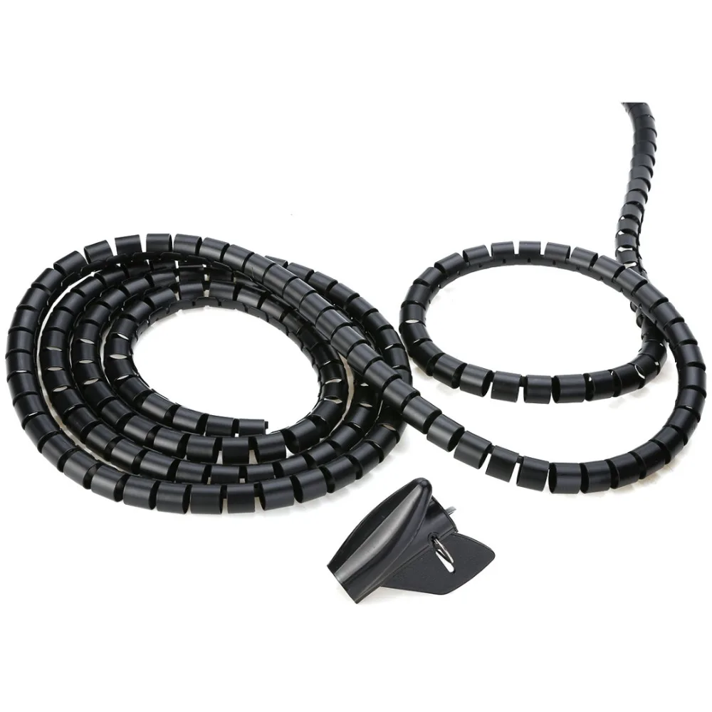 

Mayitr Durable Spiral Wrap Tool 15mm*5m Black/ White / Grey Cable Tidy Wire Wrapping Organising Kit With Clip For Office TV Home