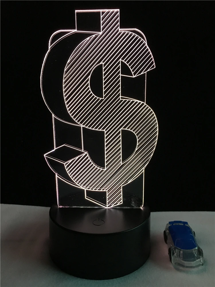 Hot Sale 3D Dollar Cash Model USB LED Lamp 7 Colors Changing Illusion