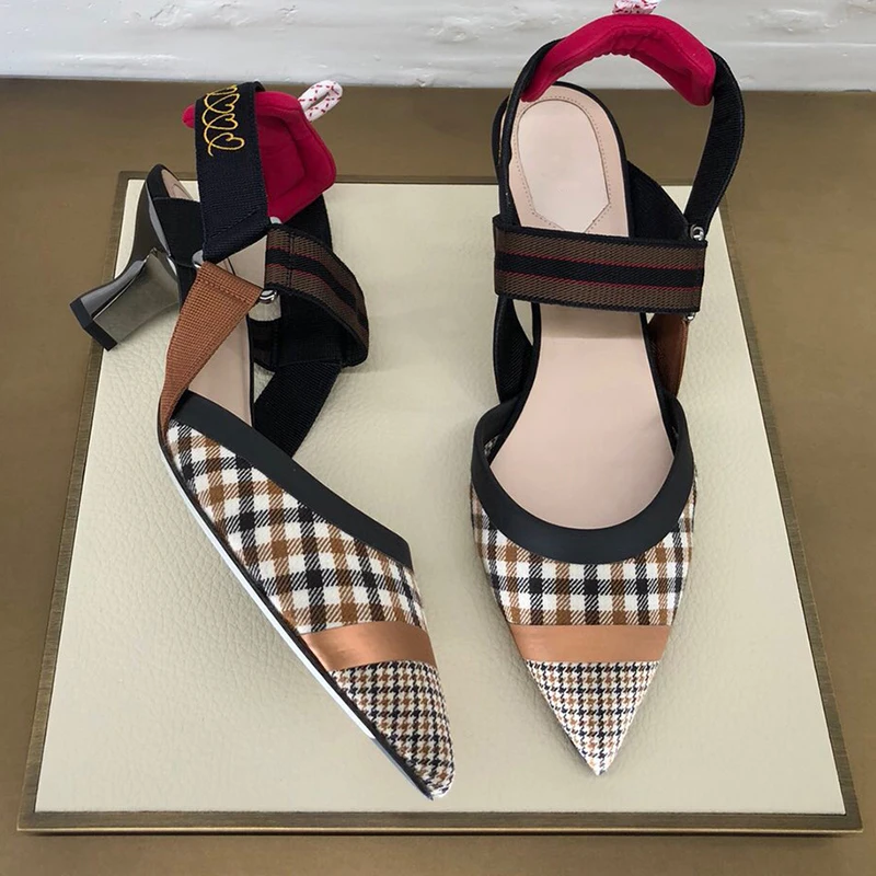 

Slingback Design Women High Heels Pointed Toe Strange Heeled Multi Mesh And Leather Gladiator Women Sandals Party Wedding Women