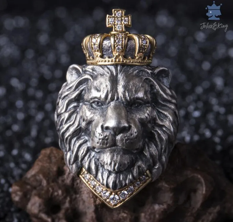 

925 Silver Domineering Crown Lion Ring Free Shipping
