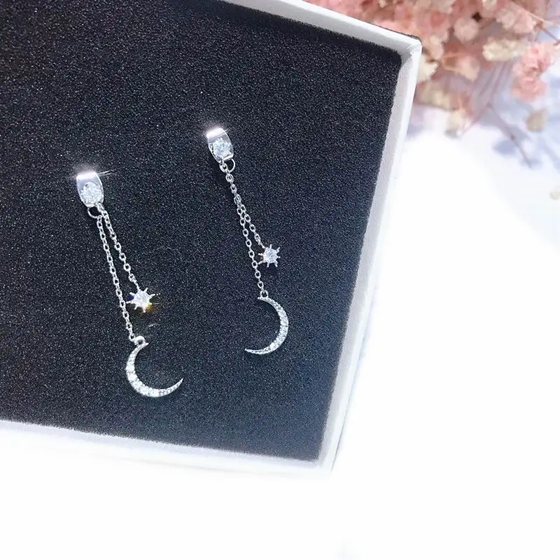 

Korean Delicate Zirconia Moon Earrings For Women Girls Long Design Simple Fashion Jewelry 2019 Party Wedding Bridesmaid Gifts