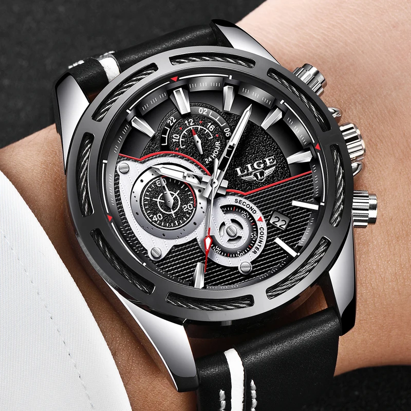 Мужские кварцевые часы Relojes Hombre спортивные водонепроницаемые с большим