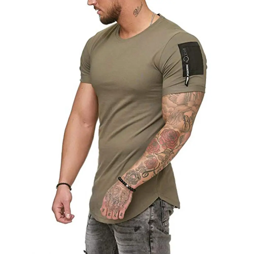 

2019 Men's Pocket Short Sleeve Round Neck T-Shirt Solid Color Slim Fit Top