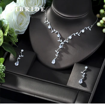 

HIBRIDE 2019 New Wedding Costume Accessories Cubic Zircon Crystal Bridal Earrings And Rhinestone Necklace Jewelry Sets For Bride