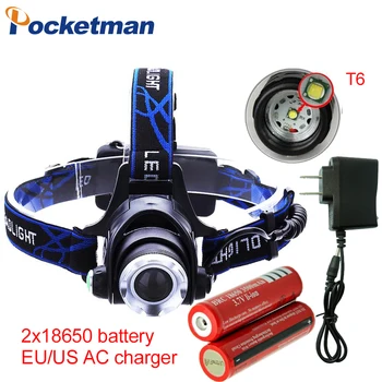

3800LM Headlight T6 LED Headlamp Head Lamp Torch Powered LED Flashlights Biking Fishing Torch with 18650 Battery Charger