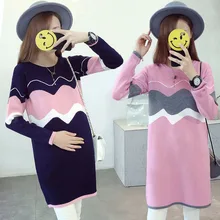 Новое поступление корейский волнистый полосатый длинный свитер Одежда для беременных одежда зимние свитера для беременных трикотажные толстовки