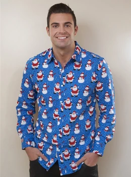 

2017 New Fashion Christmas Men Shirt Cute Snowman Pattern Men Shirts Long Sleeve Shirt Men High Quality Cotton Brand Men Shirt