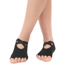 Анти-скольжения Для женщин хлопоковые носки для йоги с пятью пальцами с открытой спиной Бандажное платье с перекрещиванием силиконовые Нескользящие балетные костюмы для танцев Одежда для фитнеса, носки