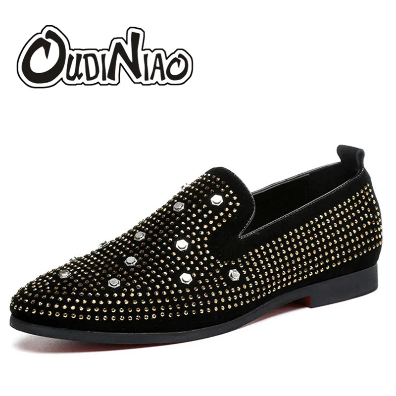 

OUDINIAO Sequins Gold Rhinestone Branded Shoes Men Luxury Loafers Men Shoes British Style Summer Shoes Zapatillas Hombre