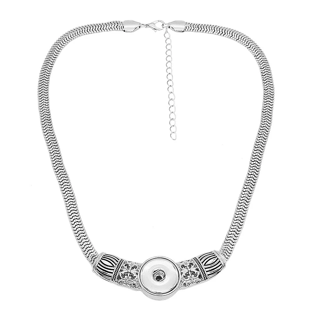 

New vintage silver Alloy Round snap Necklace for Women men Simple Female Choker Chain Fashion Necklaces fit 18mm snap button