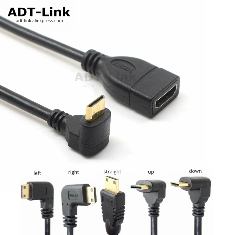 Вверх вниз правый левый угловой мини HDMI к штекер гнездо кабель 10 см для ноутбука