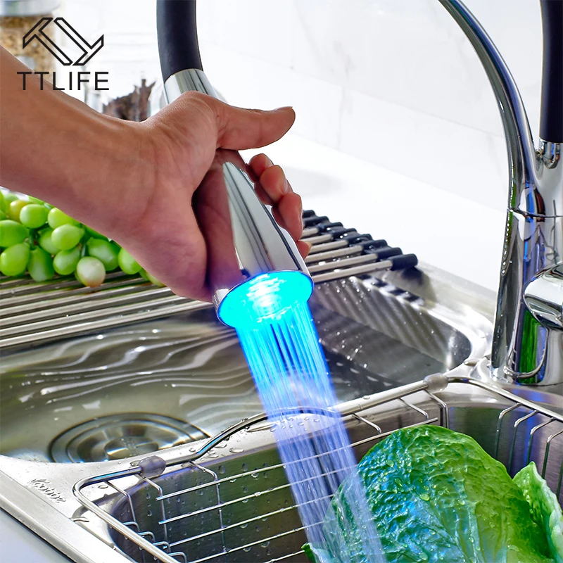 

TTLIFE 2016 Fashion And Simple LED Kitchen Faucet Auto Sensing of Water Temperature Changing LED Color Sink Mixer Tap Faucet
