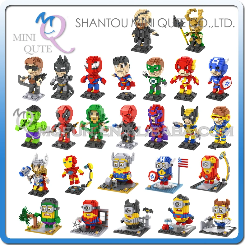 

Mini Qute LOZ Avengers Deadpool Iron Man Spiderman Batman minion plastic building block model action figures educational toy