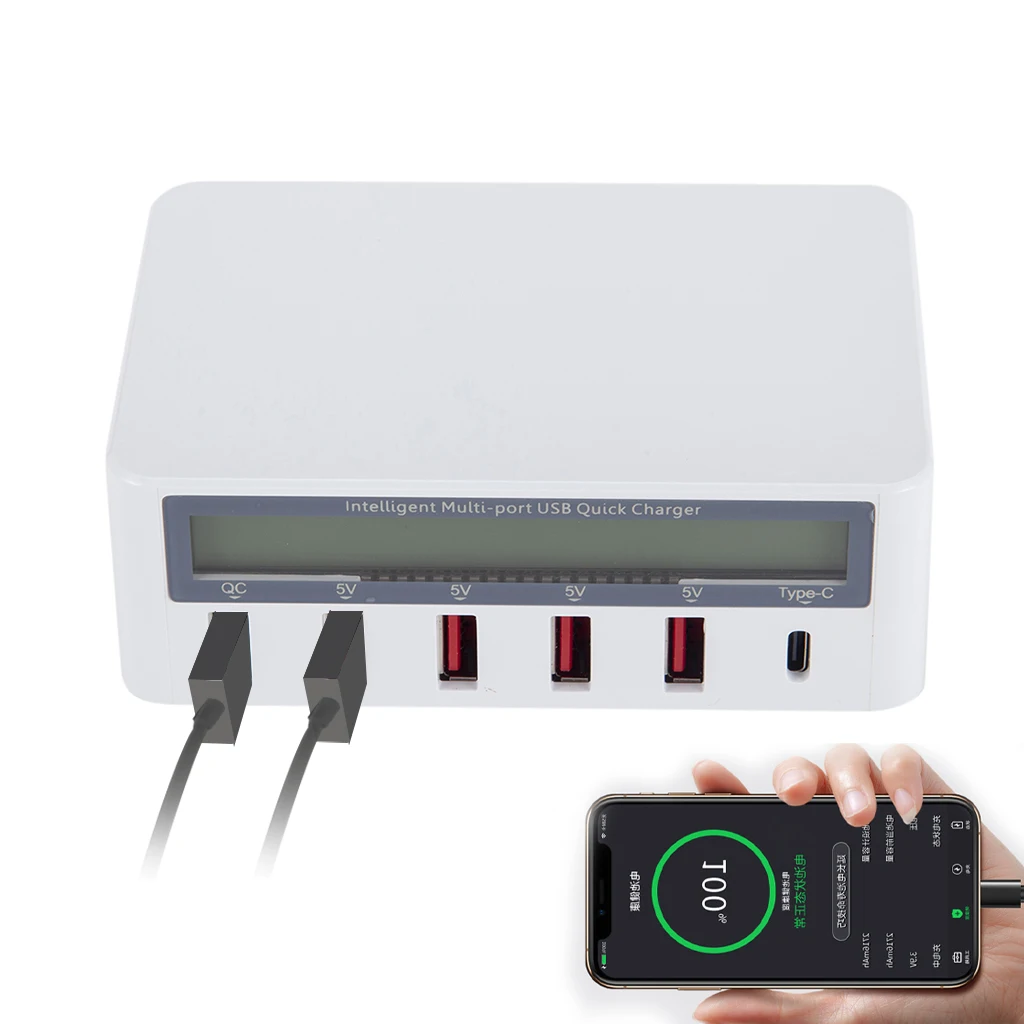 Usb концентратор 5 портов QC 3 0 быстрое зарядное устройство в 10 А AC 100 240 В ЖК дисплей