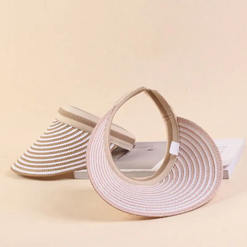 الكورية نمط النساء السيدات نسج القش فارغة أعلى قبعة للوقاية من الشمس كليب على التباين اللون مخطط واسعة حافة المضادة للأشعة فوق البنفسجية الش... الكورية نمط النساء السيدات نسج القش فارغة أعلى قبعة للوقاية من الشمس كليب على التباين اللون مخطط واسعة حافة المضادة للأشعة فوق البنفسجية الش...