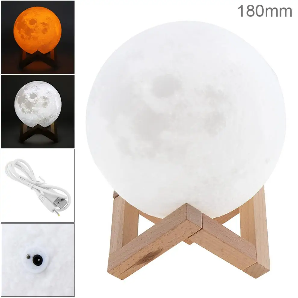 

18CM Rechargeable 3D Print Moon Lamp with 2 Color Change Touch Switch to Adjust The Brightness for Creative Gift / Decoration