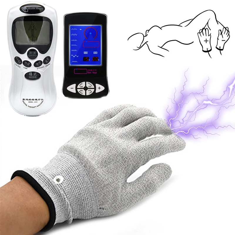 Sex Games Electric Shock Pulse Massage Gloves Finger Touch Numb