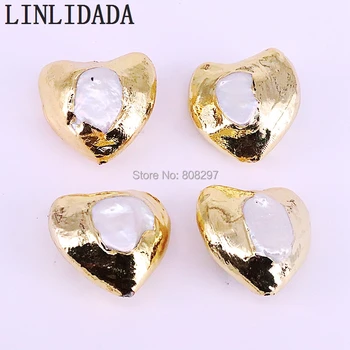

8Pcs Fashion Gold Electroplated White Pearl Heart shape Loose Beads Connector Pendants Accessories