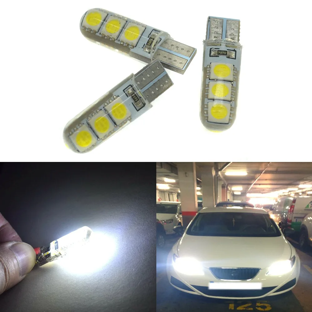 Автомобильные светодиодные лампы T10 194 W5W DC 12 В Canbus 6SMD 5050 в силиконовом корпусе