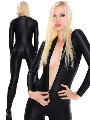 

Free Shipping Cheap Sexy Black Unisex Lycra Suit Spandex Zentai Catsuit Halloween Costume Front Zipper