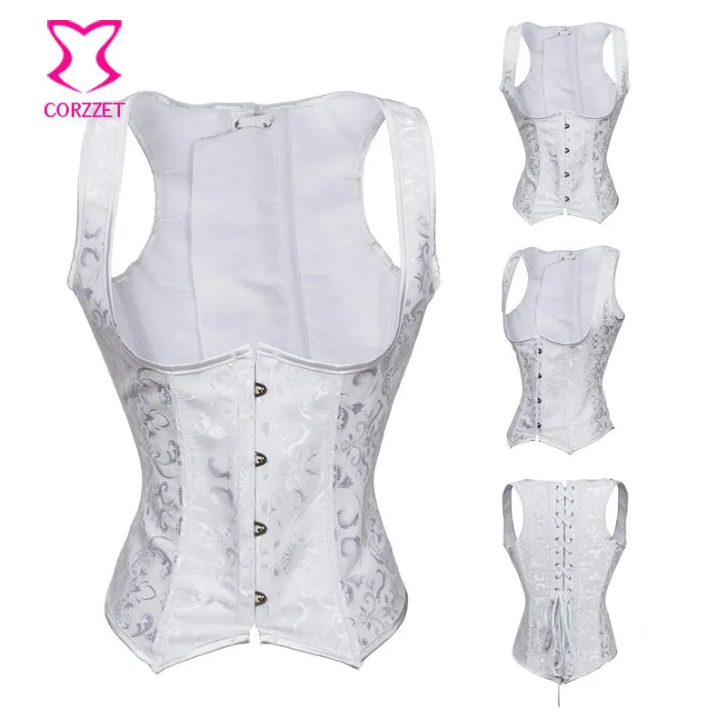 

Steampunk White Jacquard Waist Trainer Corset Underbust Vest Bustier Sexy Corselet Plus Size 6XL Korset Burlesque Gothic Clothes
