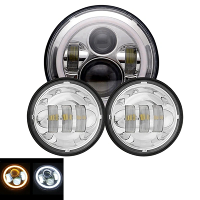 Undoeve фары " Круглый H4 Hi/низкая луч мотоцикл светодиодный фар+ 4-1/2" прохождения лампы 4," Туман света для мотоциклов