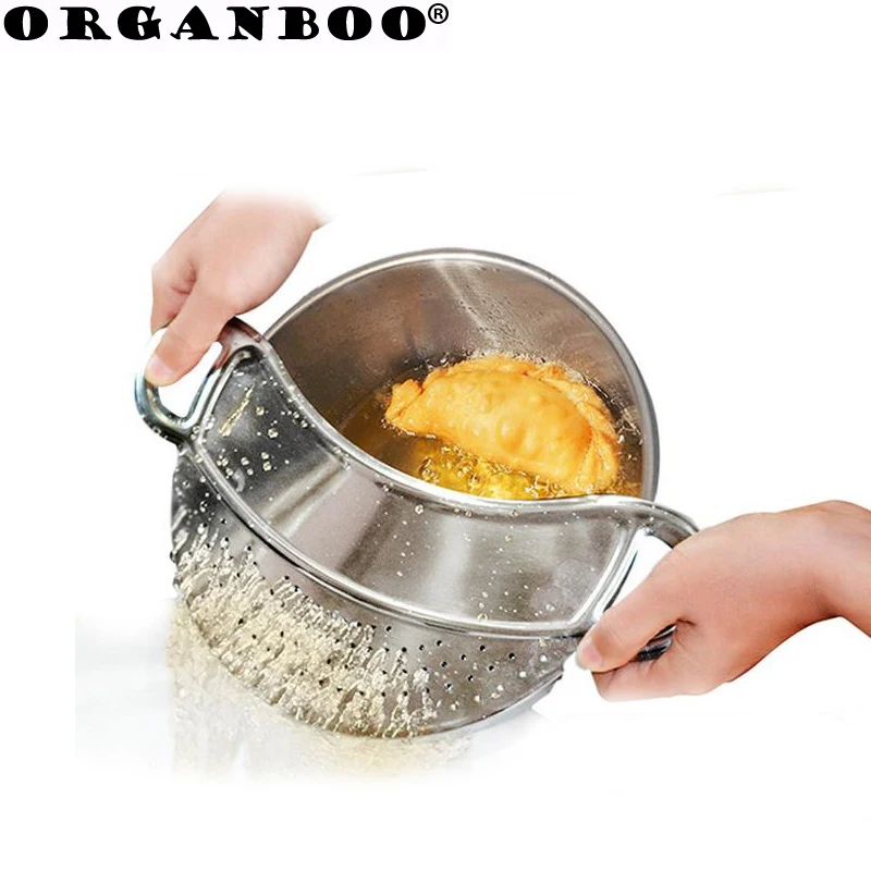ORGANBOO 1PC Stainless Steel Handle Colander Rice Scoop Drainer Pan