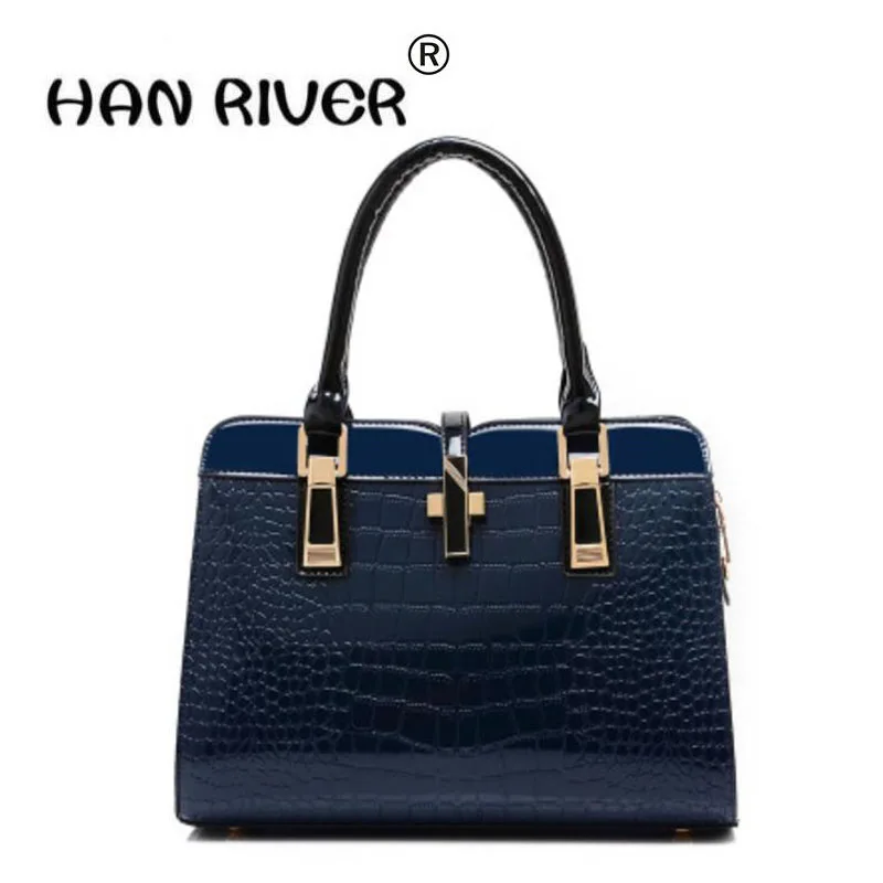 

HANRIVER New fashion crocodile grain women handbag Women Messenger Bags Cross-body Shoulder Bags Ladies Patent Leather Handbags