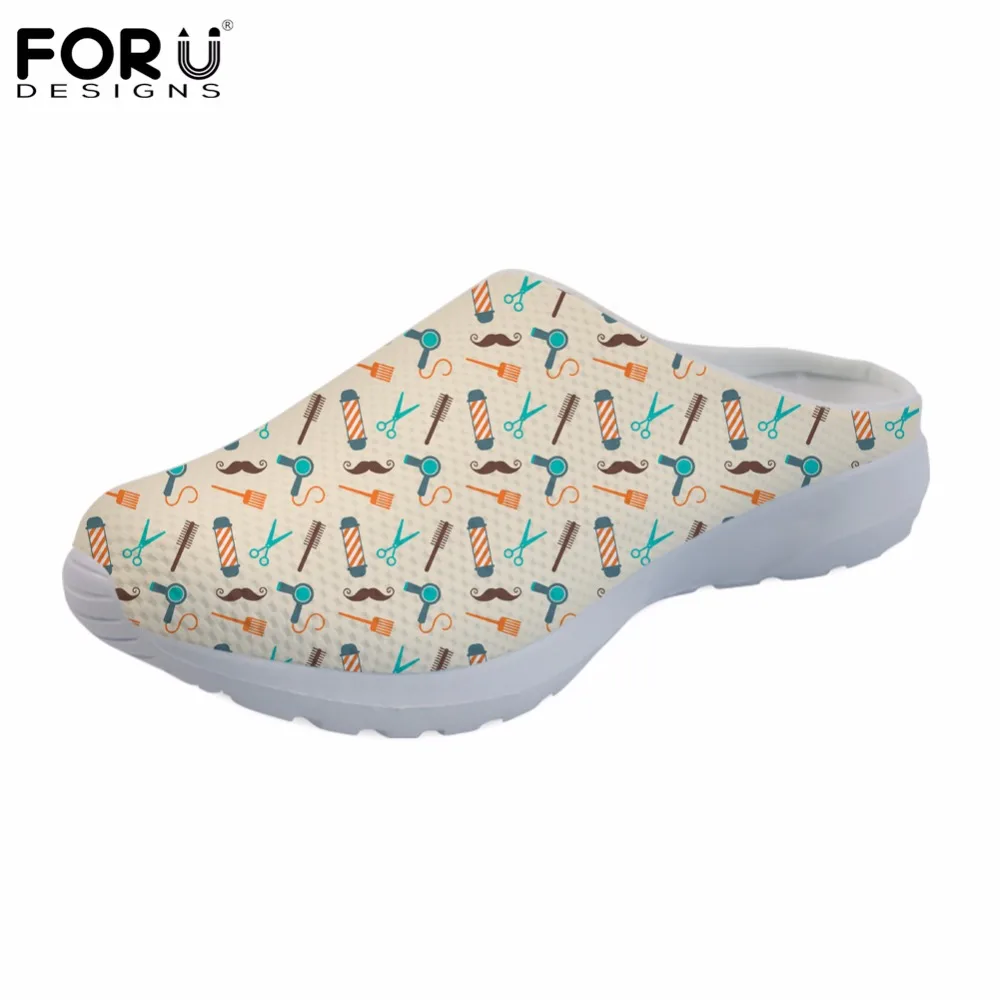 

FORUDESIGNS Cartoon Cute Hairdresser Printed Summer Women Sandals Breathable Mesh Flats Slippers Woman Barber Fans Collection